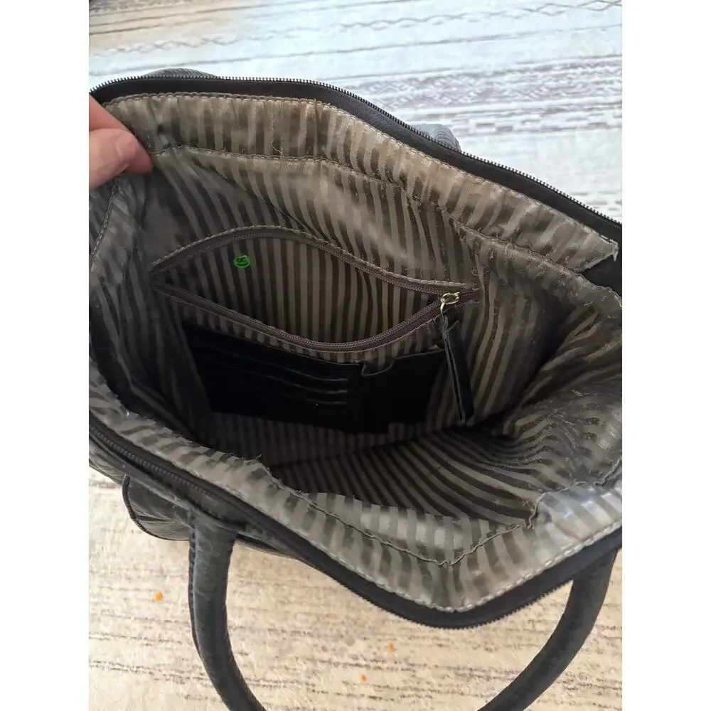 Vintage Latico USA Black Leather Tote Shoulder Bag Soft Slouchy Boho Minimalist